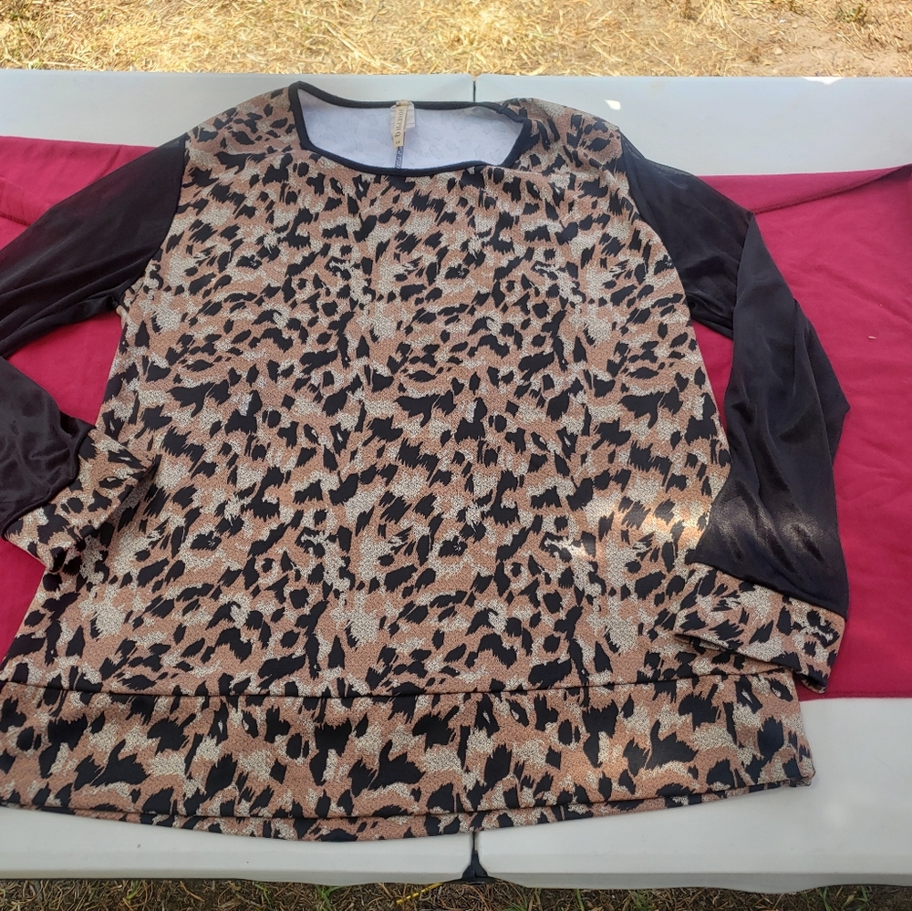 Animal Print Top with Black Trim